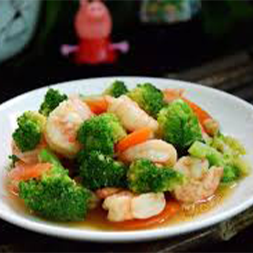 Langostino con verdura al wok